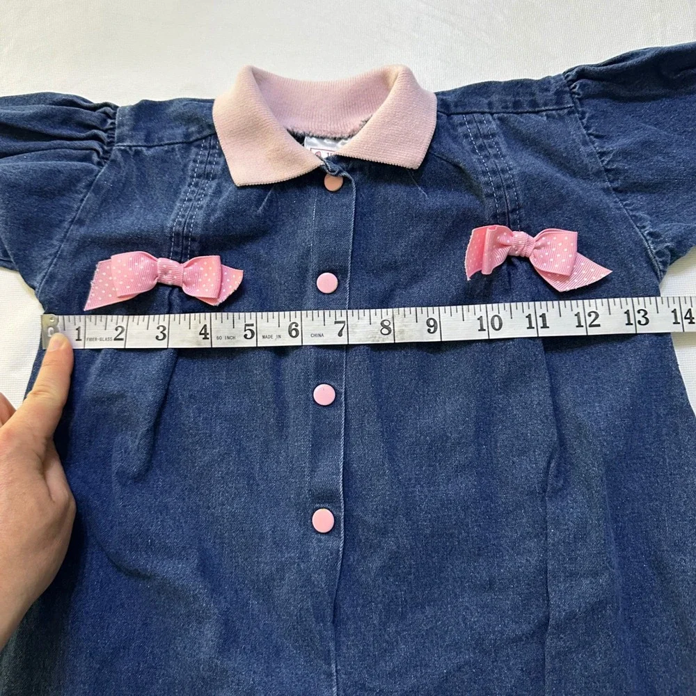 Buster Brown Denim Romper Baby Girl 18M Bows Vintage 90s Coquette Americana